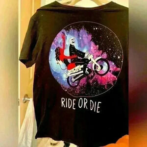 Ride or die motorcycle Moto Black T Medium skull skeleton